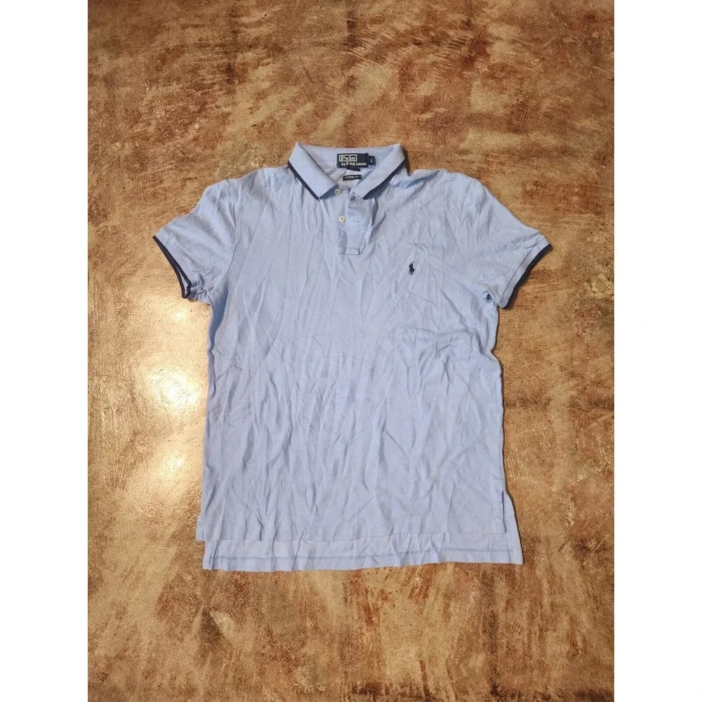 Vintage Polo Ralph Lauren Custom Fit‎ Light Blue Short Sleeve Polo Shirt **